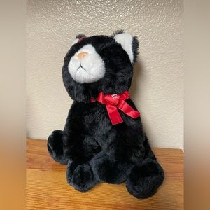 Valentine Kitty Cat Plush Animal 12” Black White Red Ribbon Heart❤️ “I love you”